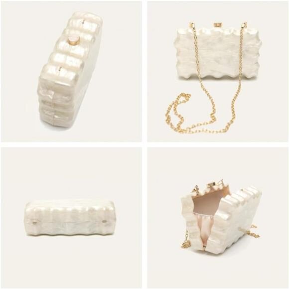 Wave Shell Acrylic Evening Clutch | Chic Party Purse with Detachable Chain - Picture 3 of 5